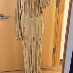 Aya Muse Sheer Knit Long Maxi Skirt Beige